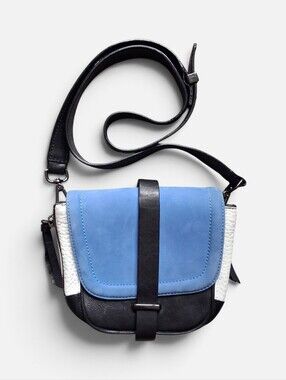 Kurt Geiger London Racer Tricolor Blue, Black & White Leather & Suede Crossbody